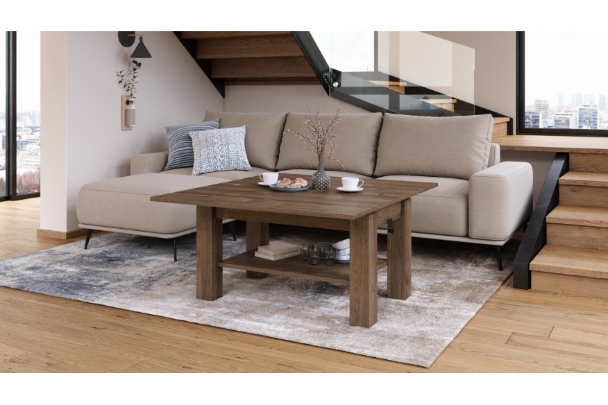 BRAWO Brown Oak - EXTENDABLE COFFEE TABLE WITH LIFT-TOP AND SHELF