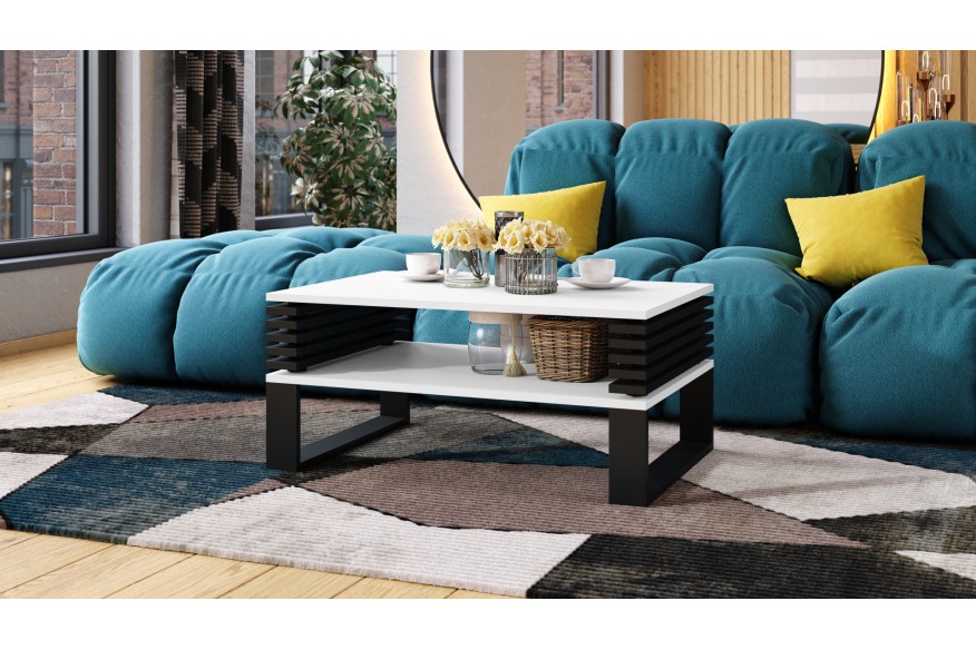 GOKEE S-90 Matte White/Matte Black - MODERN LIVING ROOM TABLE/COFFEE TABLE WITH LAMELLAS