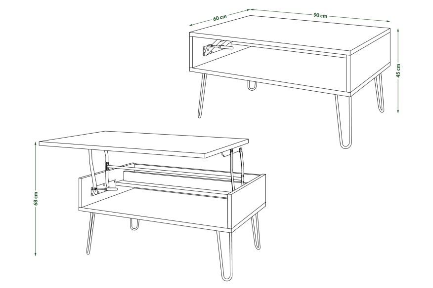 HAIRPIN S-90 Artisan Oak/Matte Black - MODERN COFFEE TABLE/LIVING ROOM TABLE WITH LIFT TOP + STORAGE + SHELF